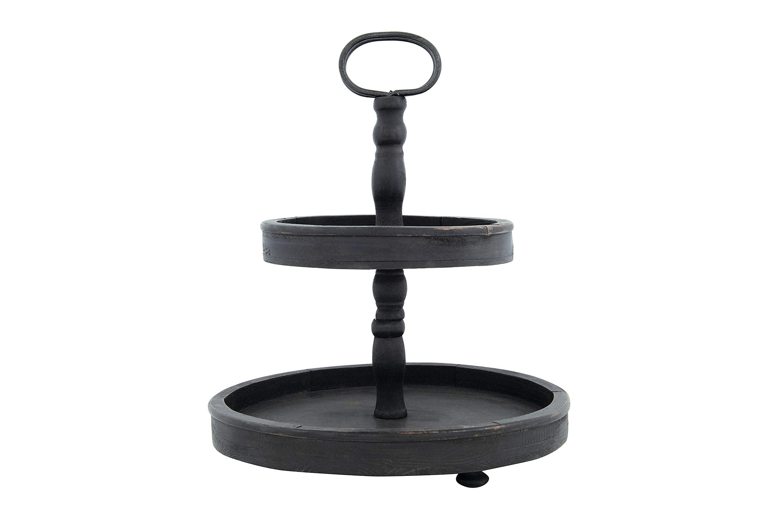 Creative Co-Op front view showing two tiers and rustic blackwashed finish for organized counter
