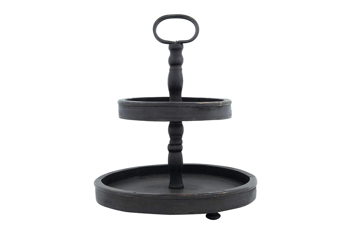 Creative Co-Op front view showing two tiers and rustic blackwashed finish for organized counter