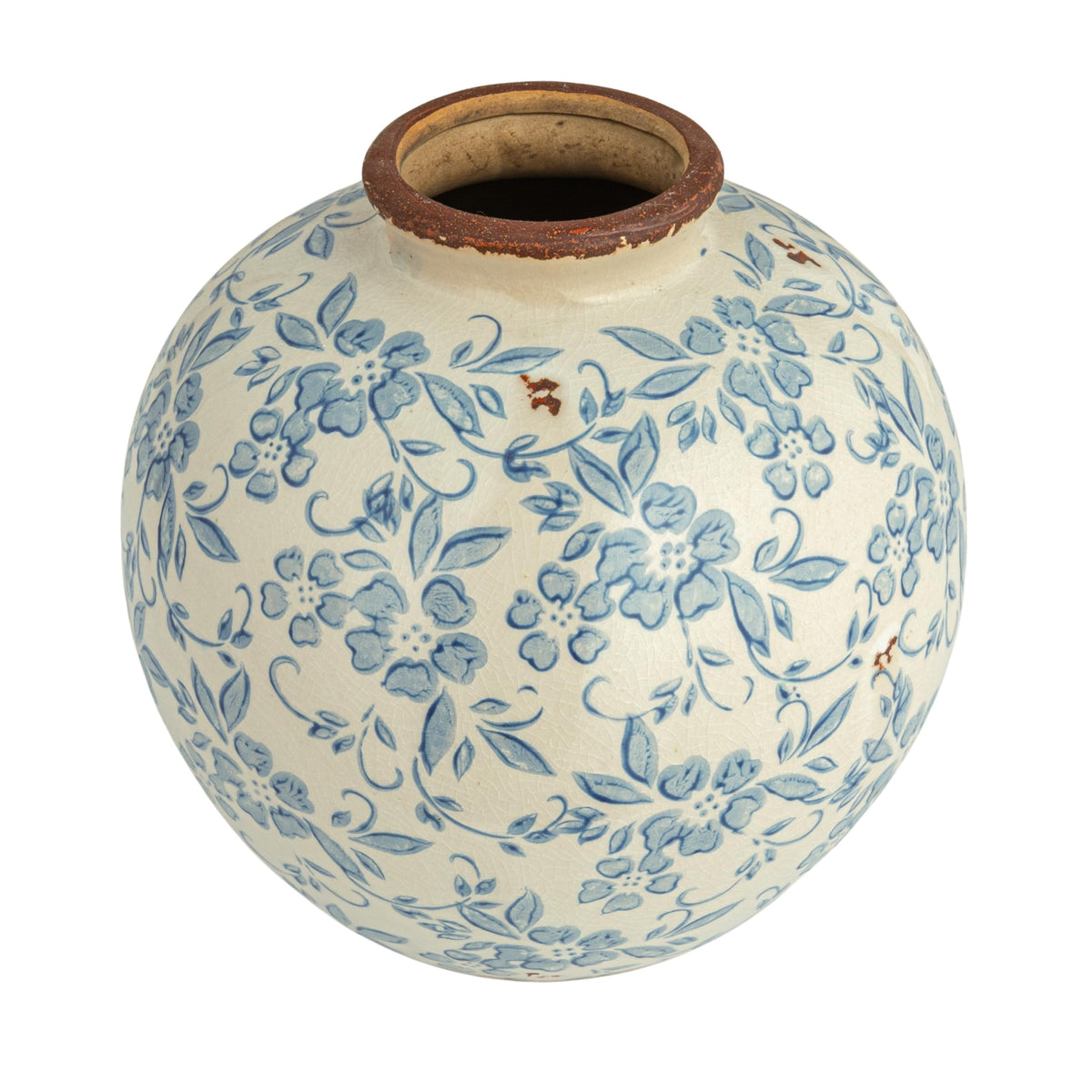 Creative Co-Op front view of blue terracotta vase showing vintage appeal