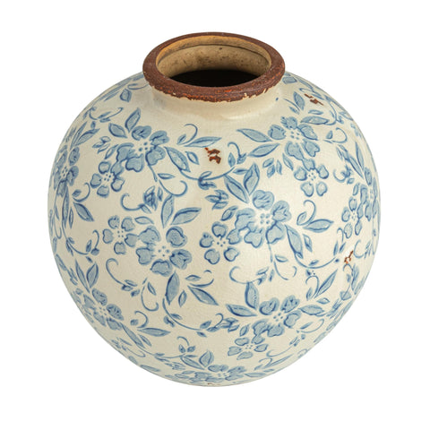 Creative Co-Op front view of blue terracotta vase showing vintage appeal