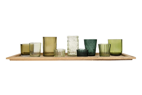 Creative Co-Op front view of green votive tray showing balanced display and cozy glow