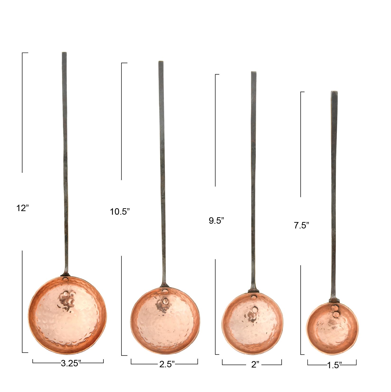 Creative Co-Op riveted metal handle detail on ladles, durable grip and visual contrast