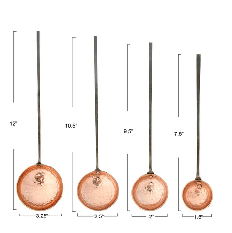 Creative Co-Op riveted metal handle detail on ladles, durable grip and visual contrast