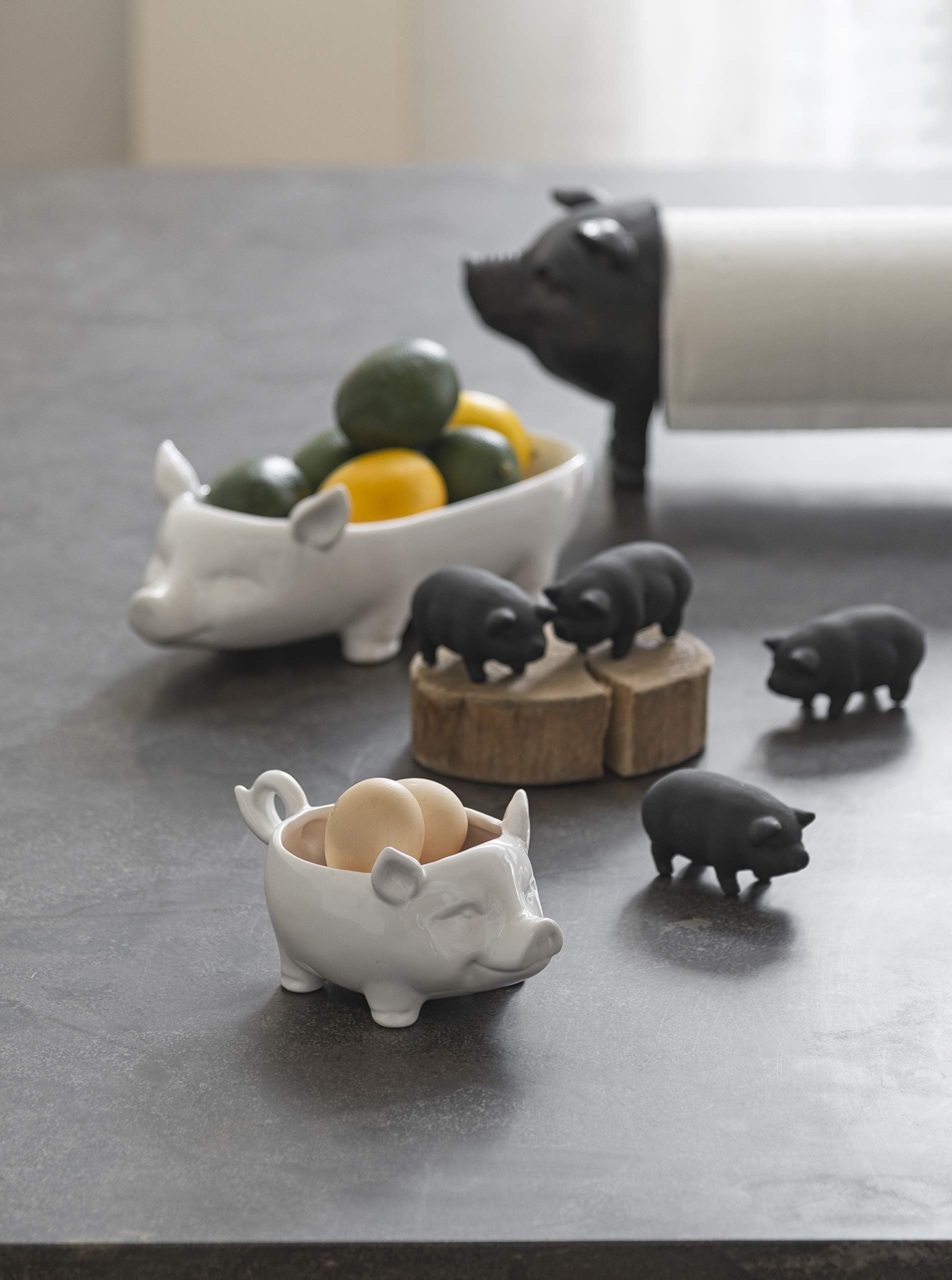 Creative Co-Op pig holder close-up texture showing durable finish and wipe-clean benefit