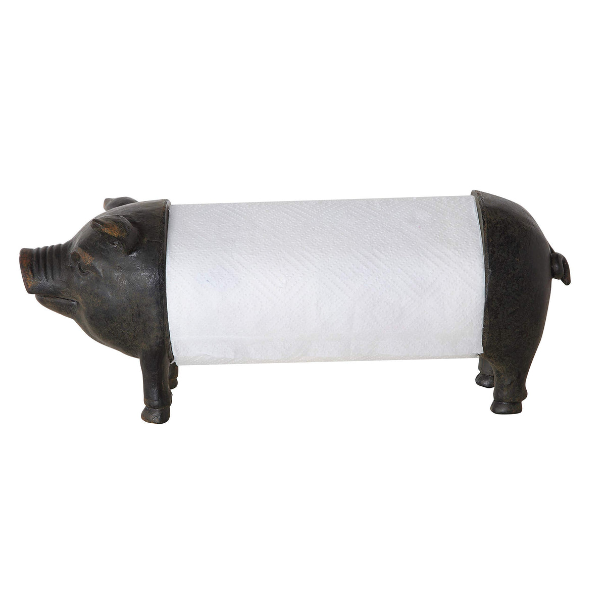 Creative Co-Op pig paper towel holder front view showing farmhouse charm and easy access