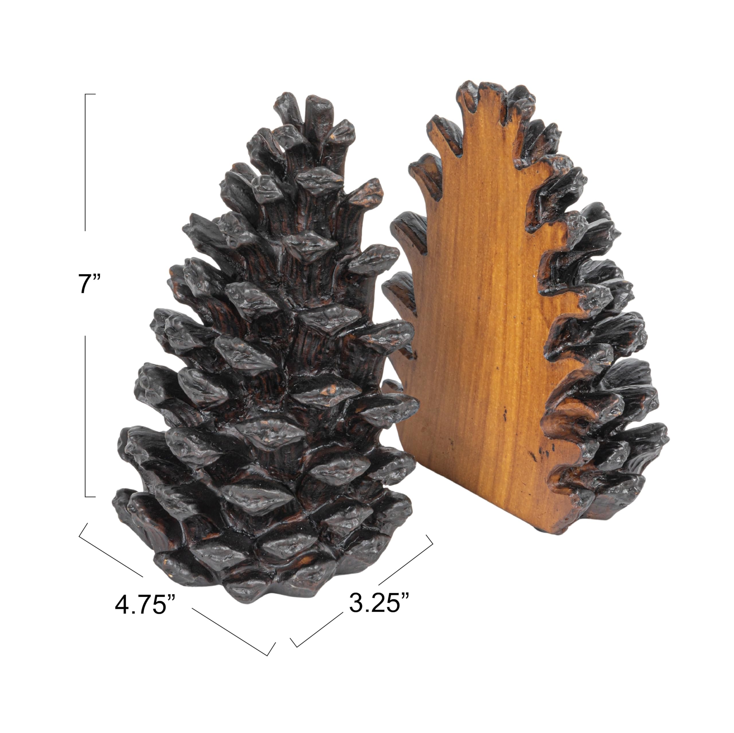 Creative Co-Op pinecone bookend texture close-up highlighting durable resin detail