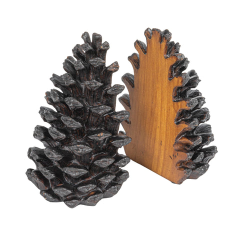Creative Co-Op pinecone bookends front view showing balanced pair and rustic charm