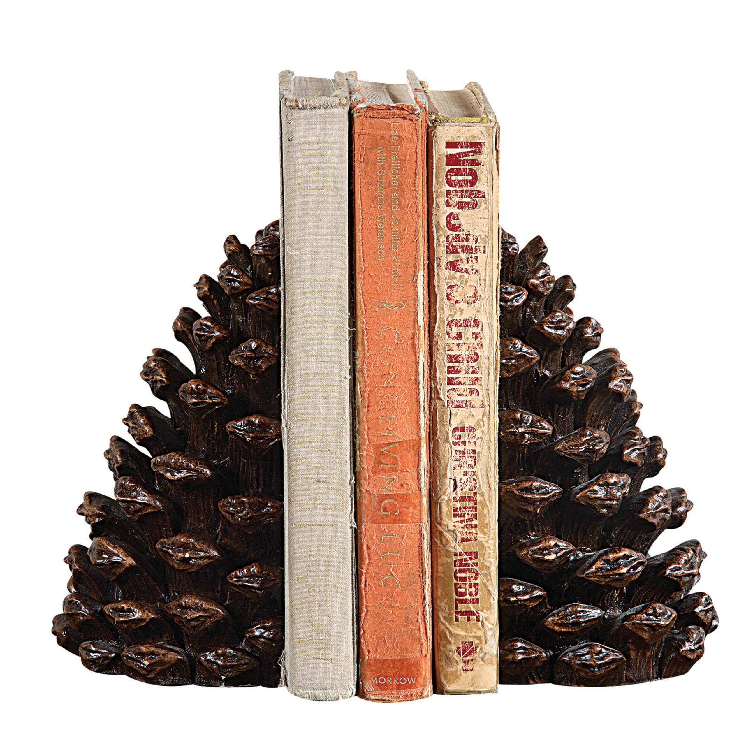 Creative Co-Op pinecone bookend side profile demonstrating stable base and height