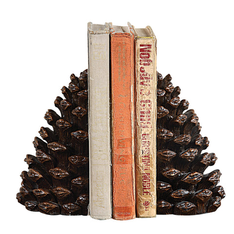 Creative Co-Op pinecone bookend side profile demonstrating stable base and height