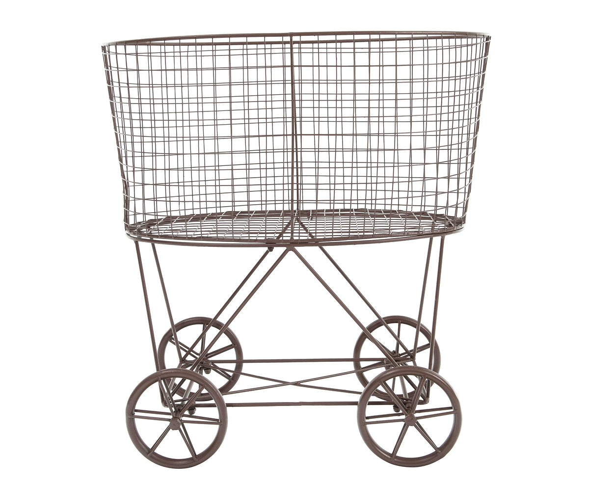 Creative Co-Op rust metal laundry basket front view showing compact storage and vintage charm