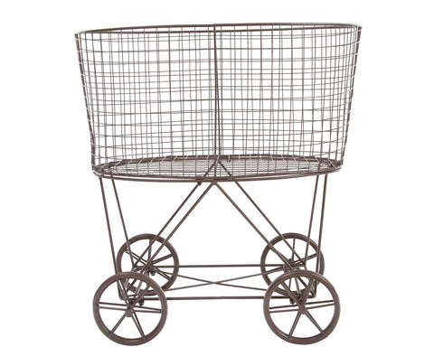 Creative Co-Op rust metal laundry basket front view showing compact storage and vintage charm