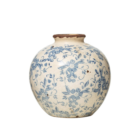 Creative Co-Op side profile showing blue floral transferware pattern detail
