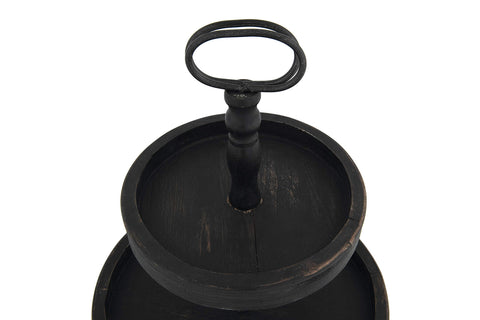 Creative Co-Op tray styled as centerpiece with battery lights and greenery for seasonal charm