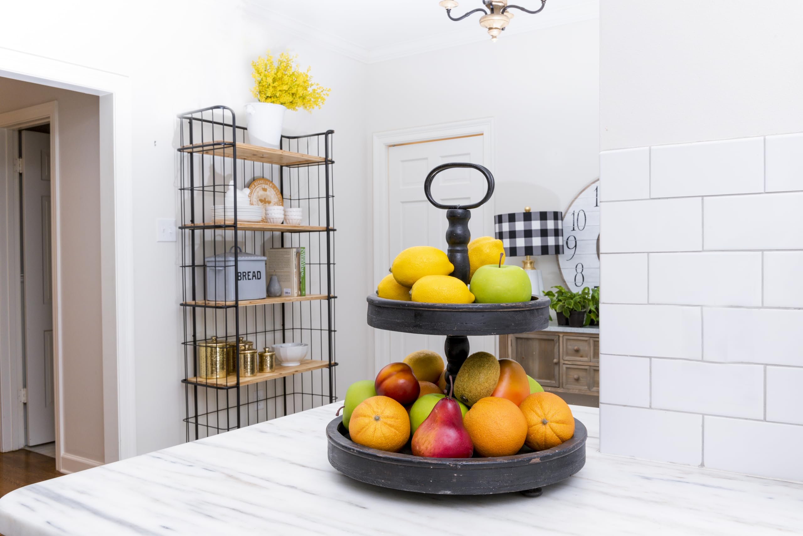 Creative Co-Op tray next to coffee mug showing scale and space-saving vertical storage