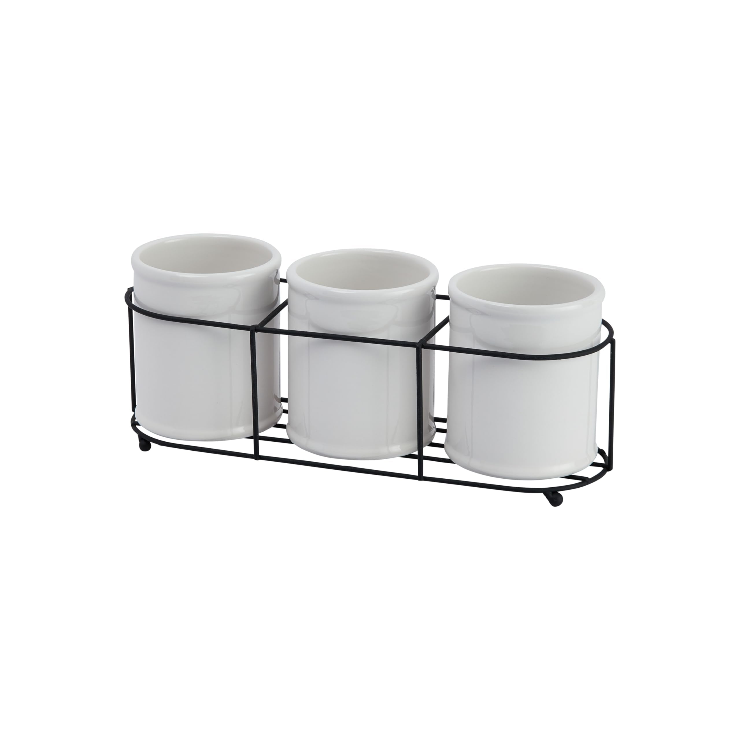 Creative Co-Op white crocks front view showing tidy organization benefit