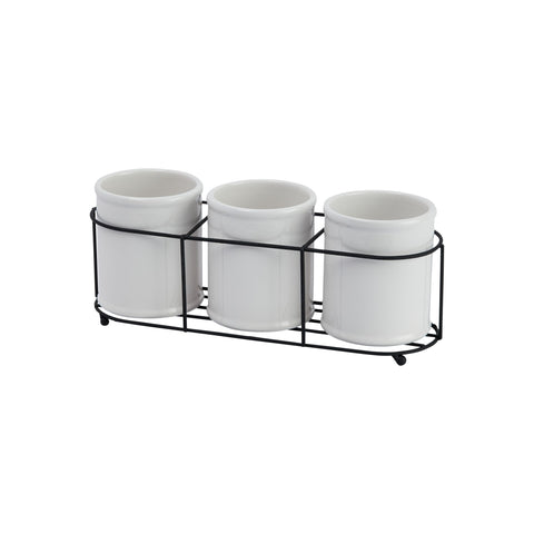 Creative Co-Op white crocks front view showing tidy organization benefit