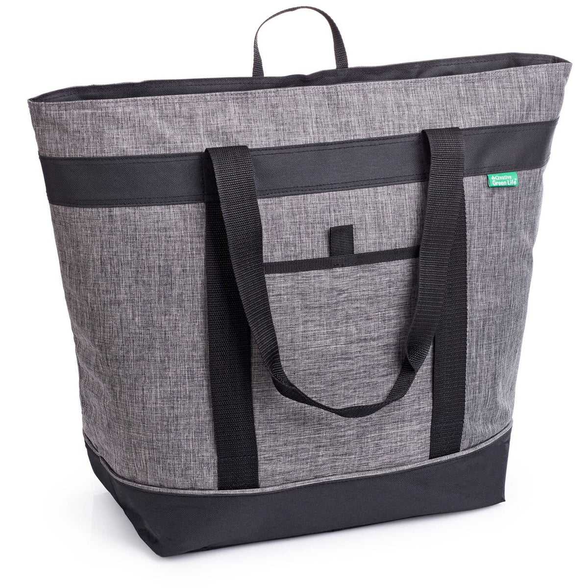 Creative Green Life front view showing charcoal insulated cooler bag, roomy and durable