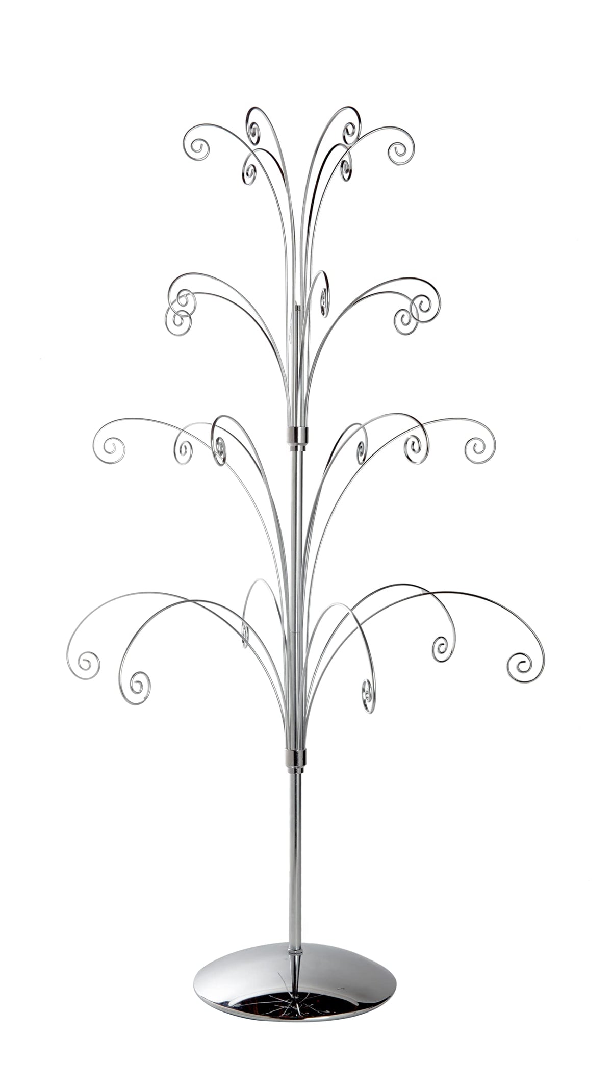 Creative Hobbies front view of chrome ornament tree showing balanced silhouette and display benefit