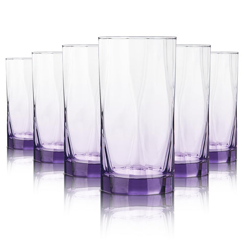 CREATIVELAND front view of six purple glasses showing neat packaging and set appeal
