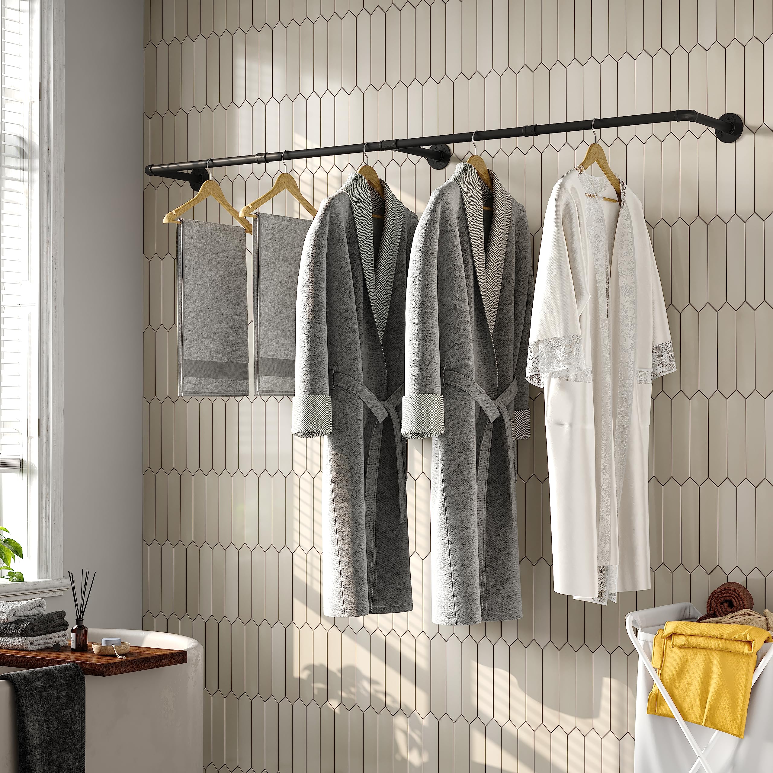 Crehomfy mounted in laundry room demonstrating space-saving hanging solution