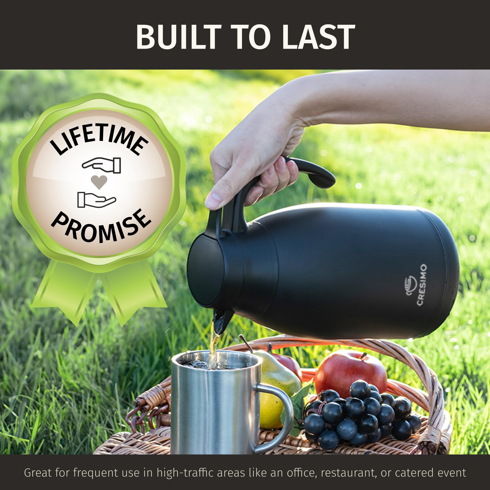 CRESIMO handle and push-tab detail for ergonomic grip and controlled pouring benefit