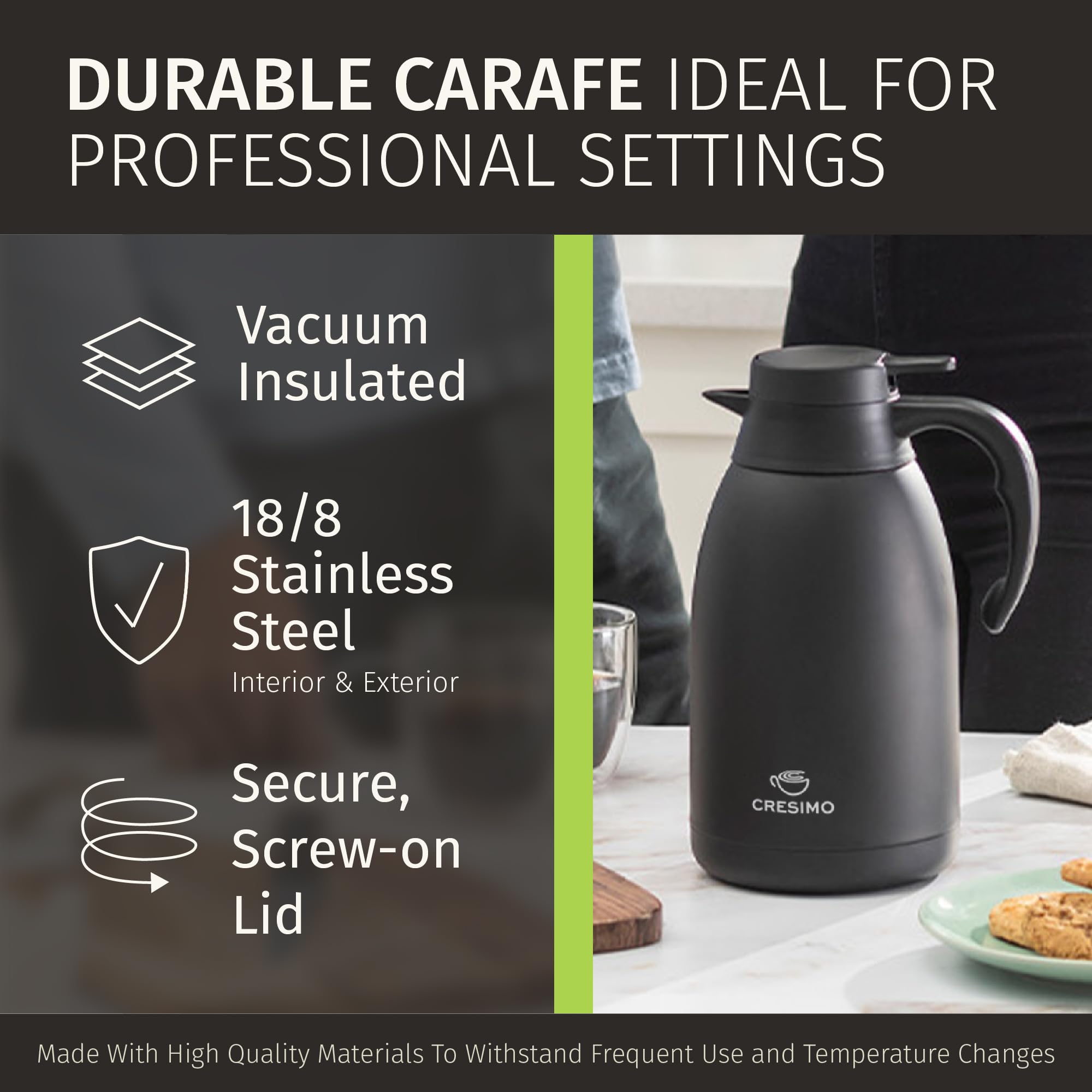 CRESIMO carafe in picnic setting illustrating portability and long temperature retention benefit