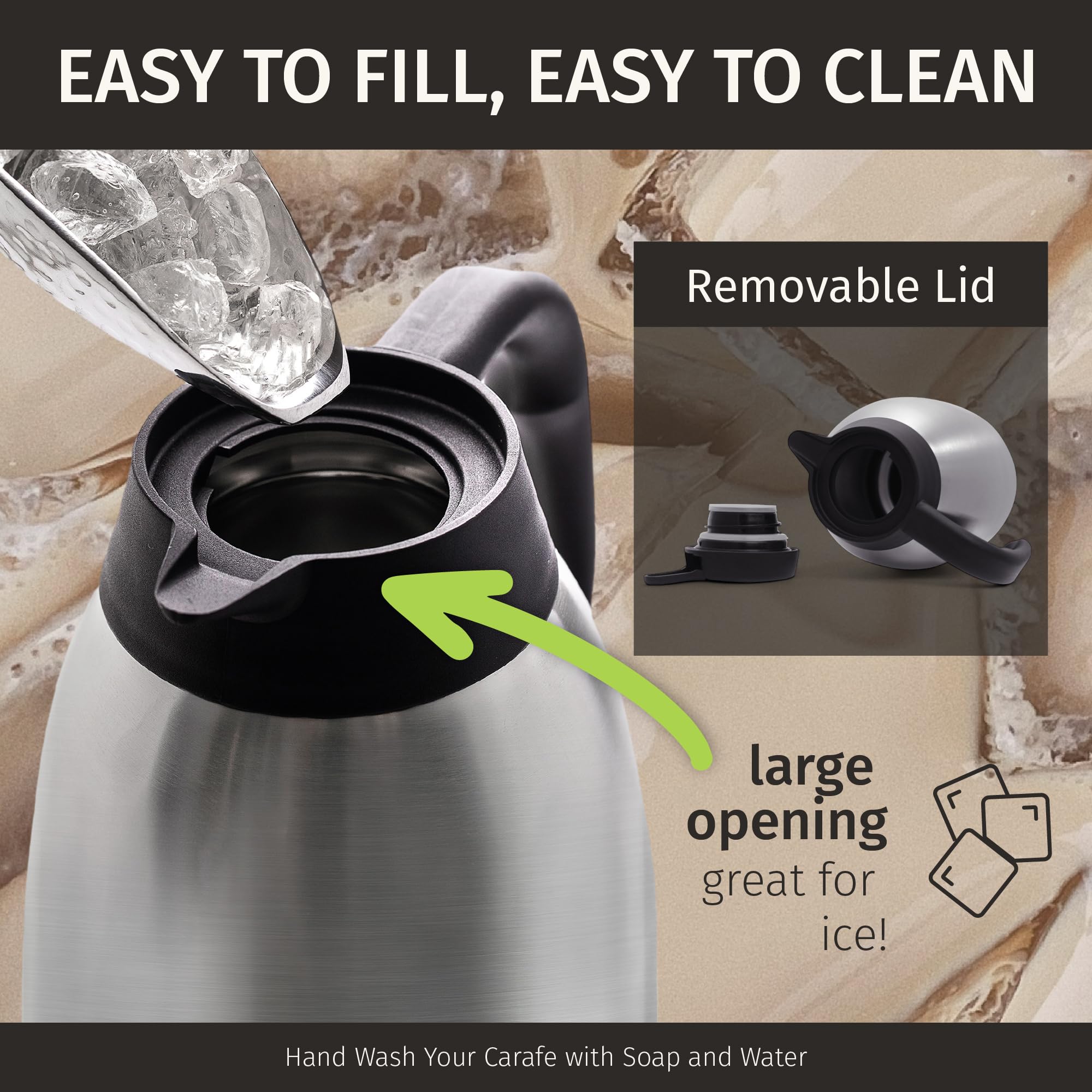 CRESIMO carafe next to a mug to show true 68oz scale and serving capacity benefit