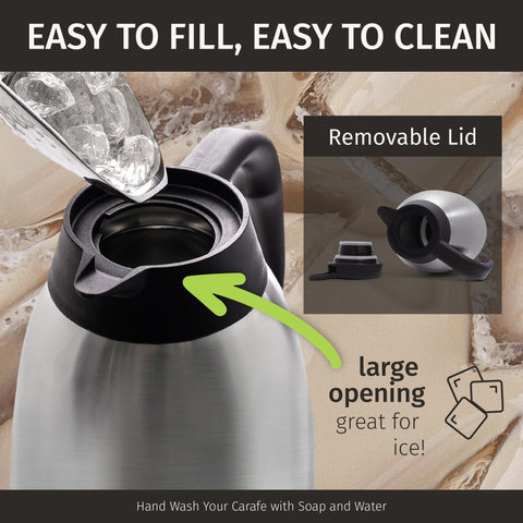 CRESIMO carafe next to a mug to show true 68oz scale and serving capacity benefit