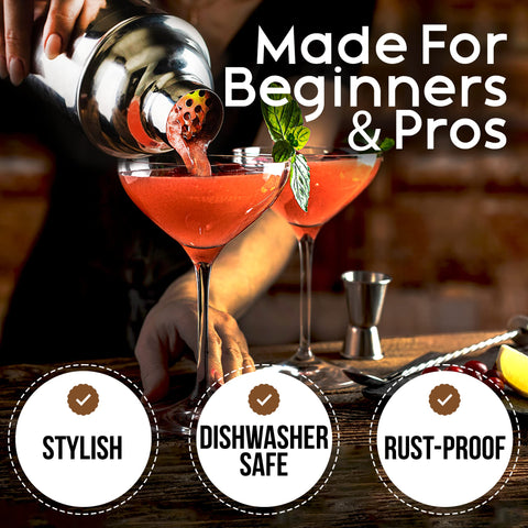 CRESIMO shaker in use mixing cocktail to show ease of one-handed shaking and pouring