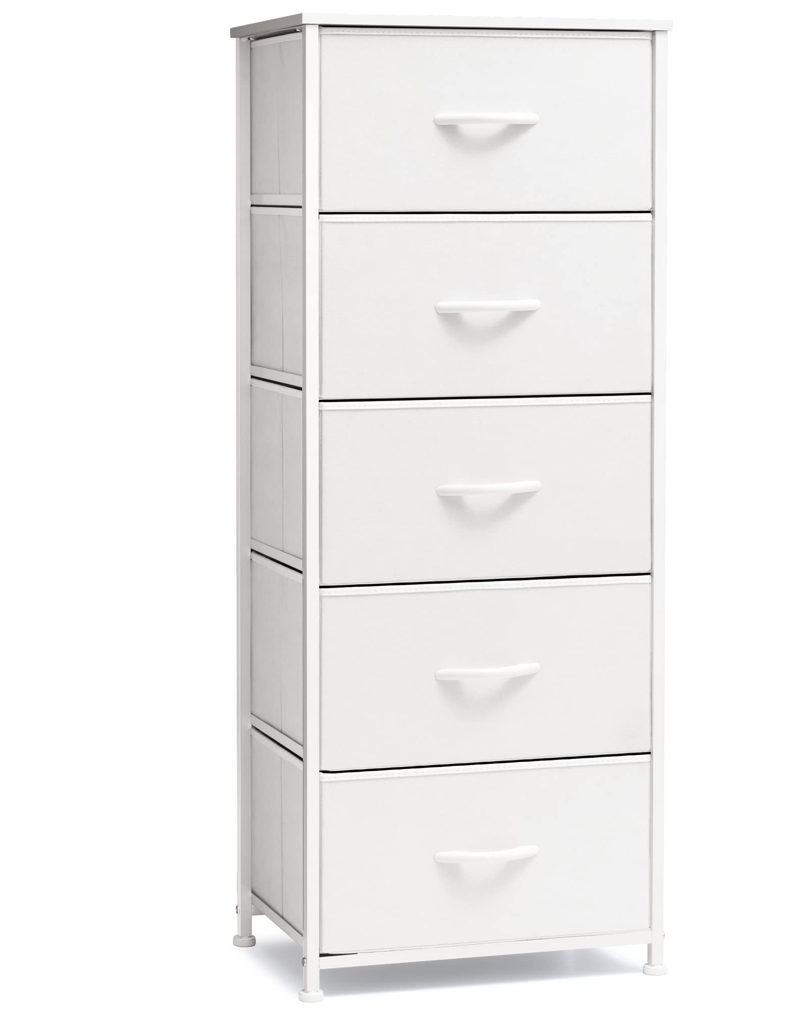Crestlive front view of white tall dresser showing five drawers and tidy storage benefit