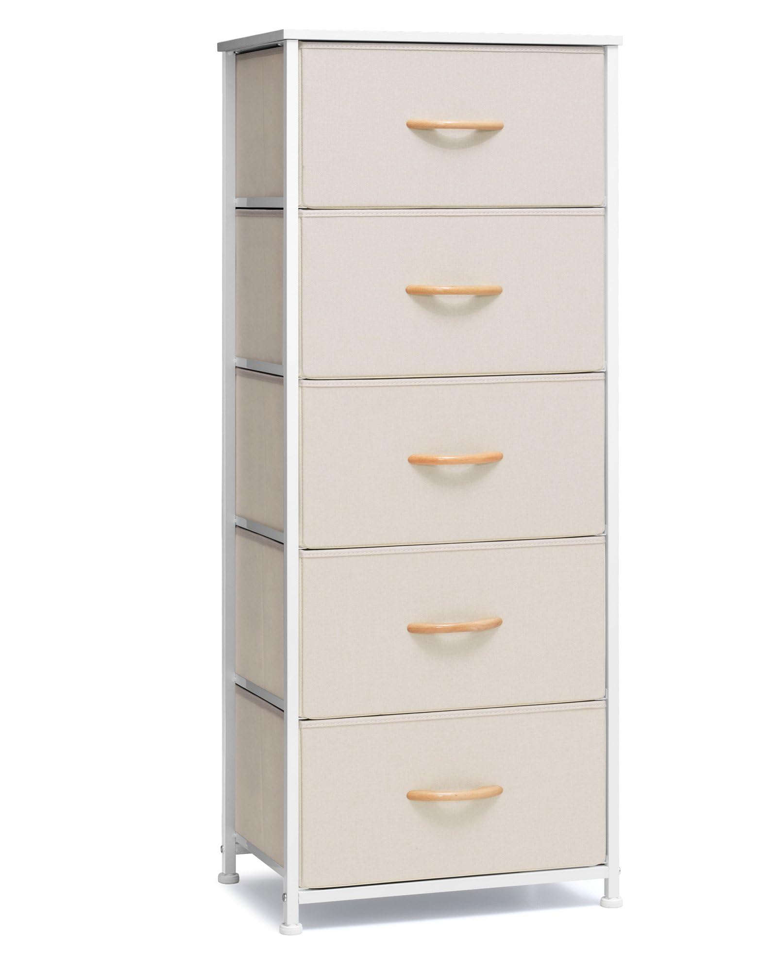 Crestlive front view of beige 5-drawer tower showing compact organization benefit