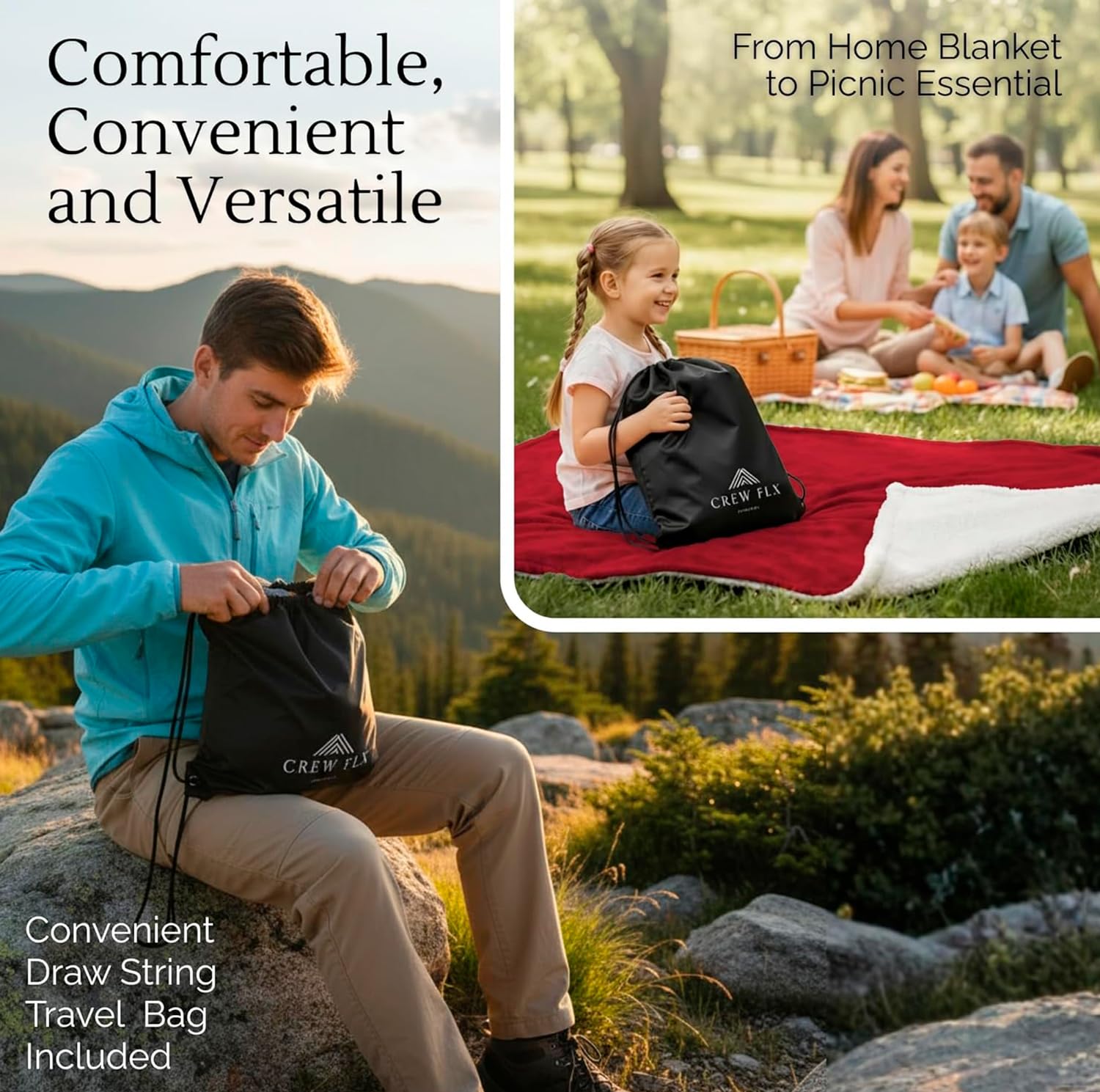 CREW FLX used at a picnic outdoors protecting seating from damp ground