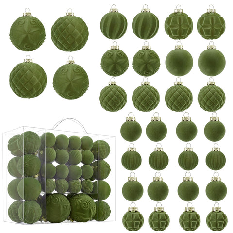 CristBest front view of 46-piece green velvet ball set, elegant holiday update