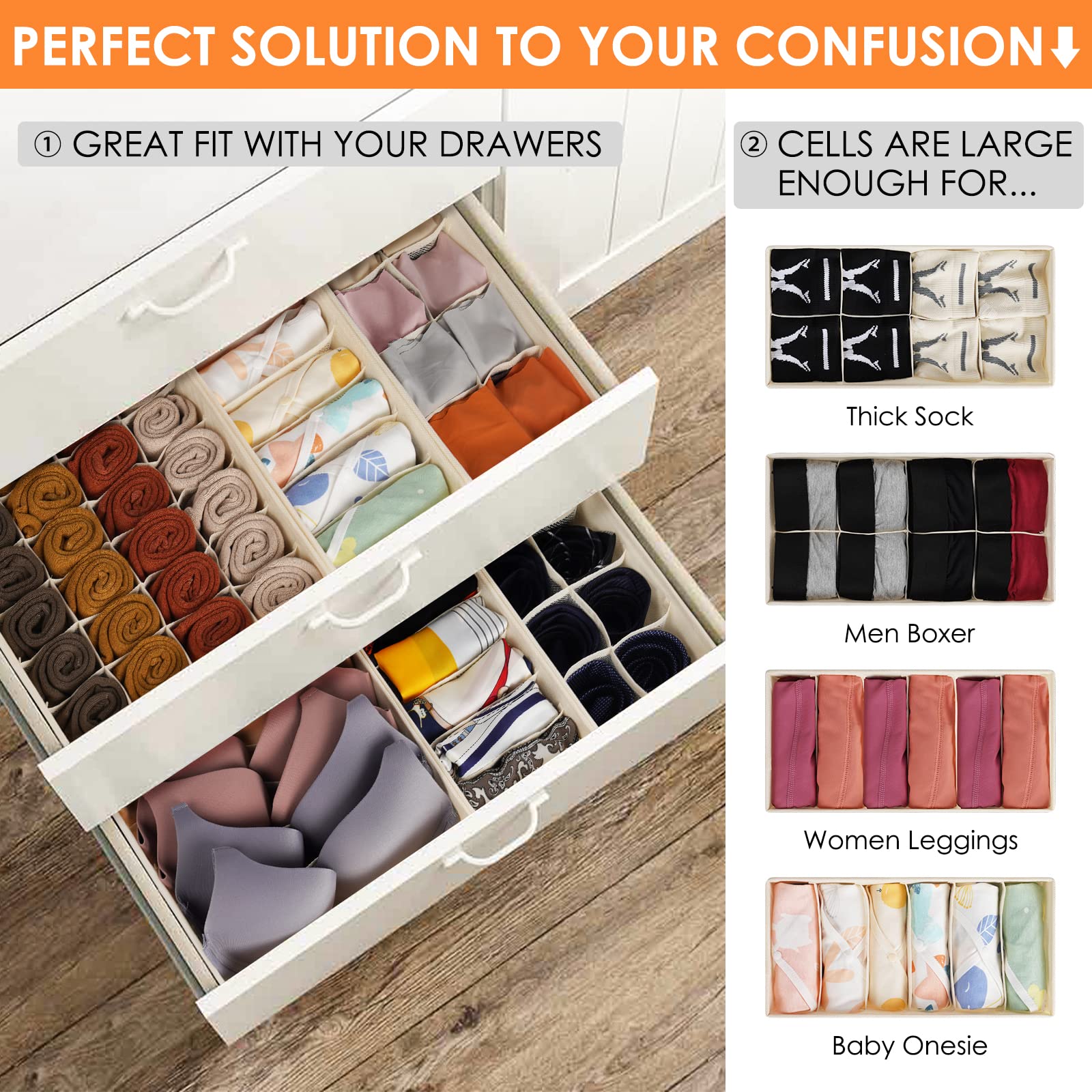 Criusia organizers placed in a dresser drawer for neat, quick access