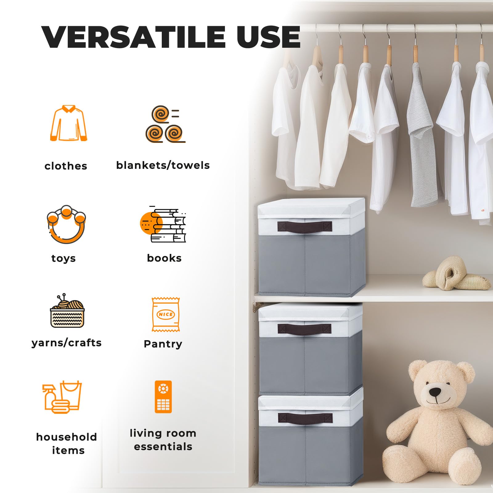 Criusia bin opened with folded clothes and toys showing multiuse organization benefit