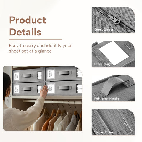 Criusia open box with folded sheet set showing neat storage benefit