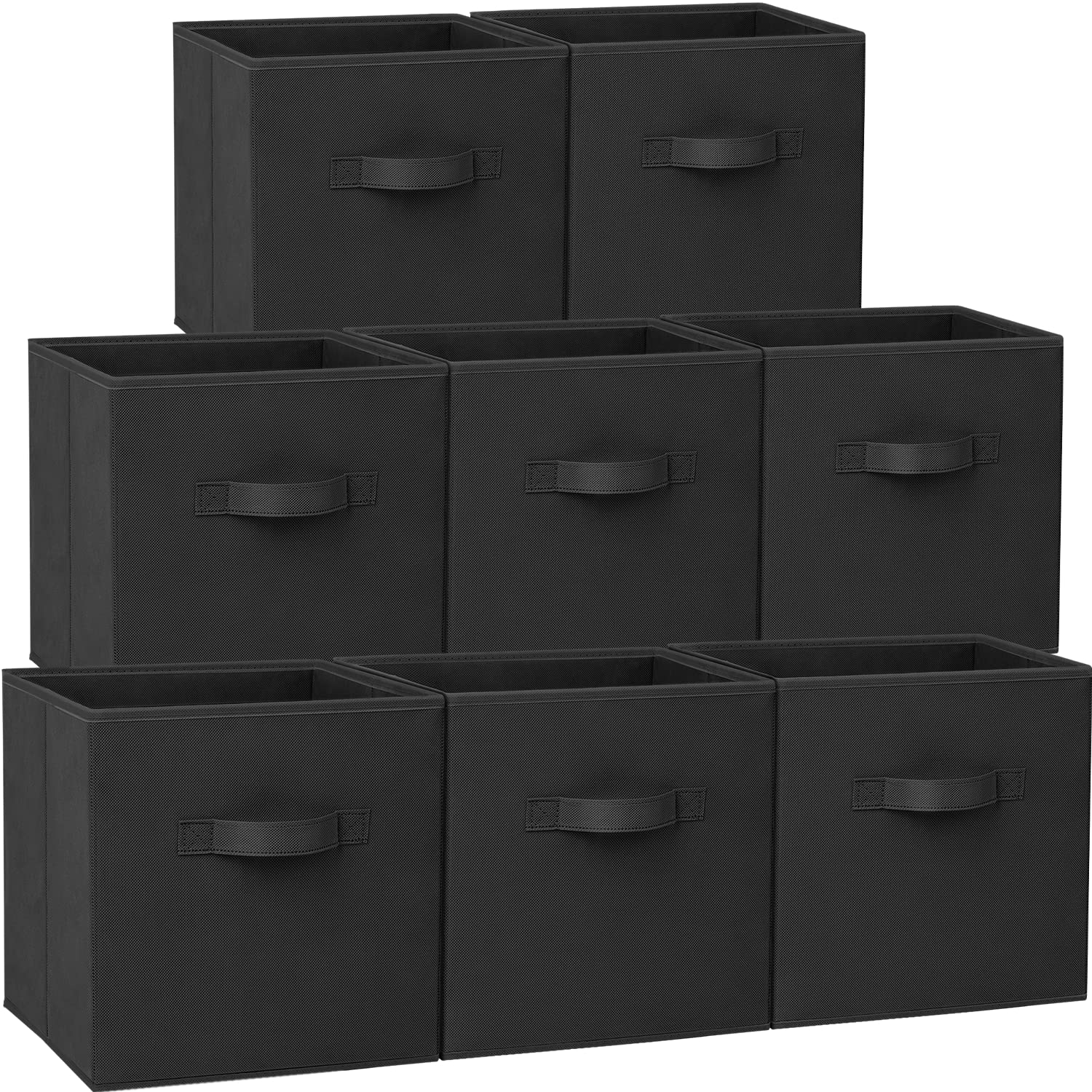 Criusia front view of 8-pack black cubes showing neat shelf storage benefit