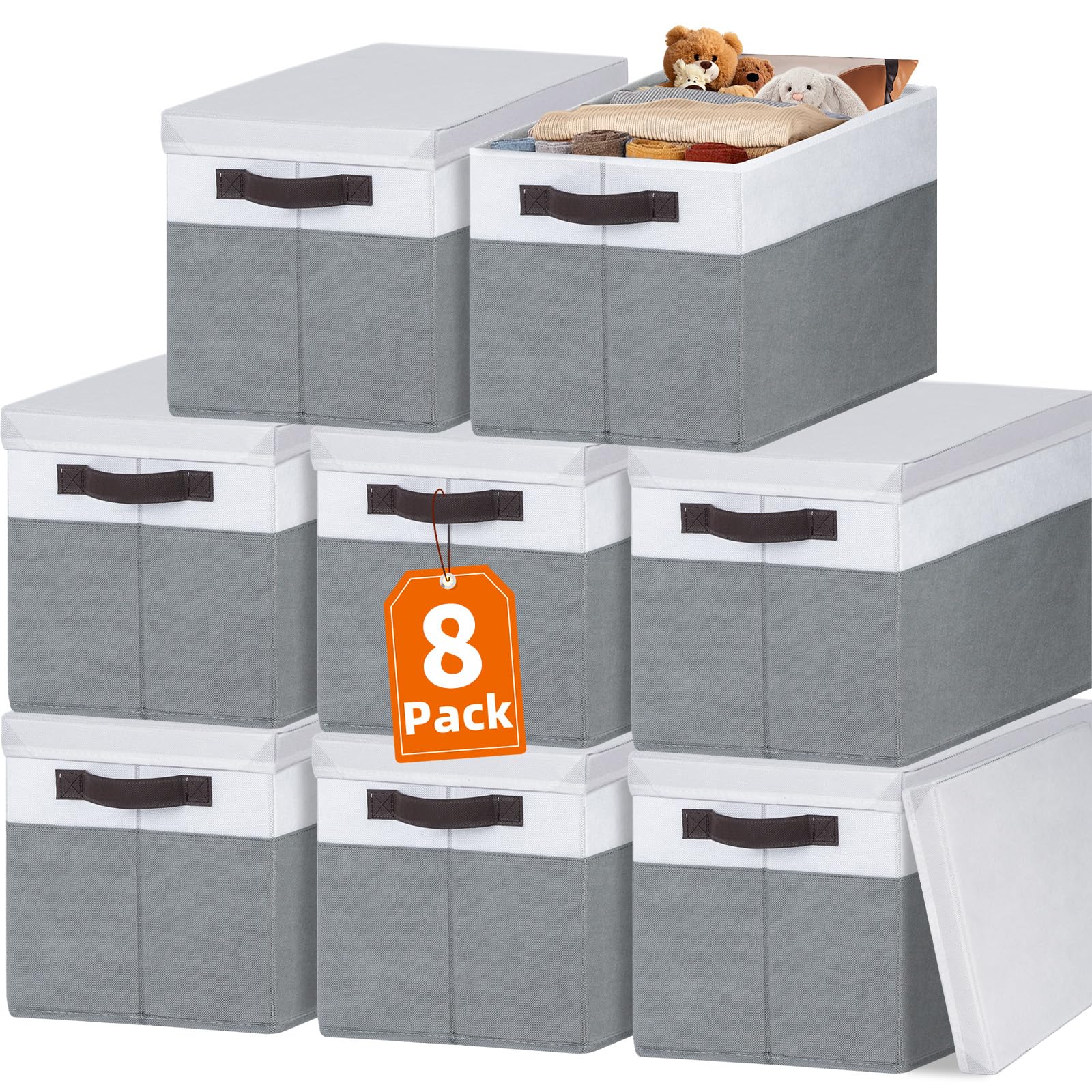 Criusia front view of eight stackable storage bins on display showing tidy organization benefit