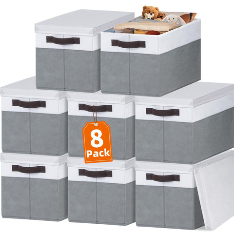 Criusia front view of eight stackable storage bins on display showing tidy organization benefit