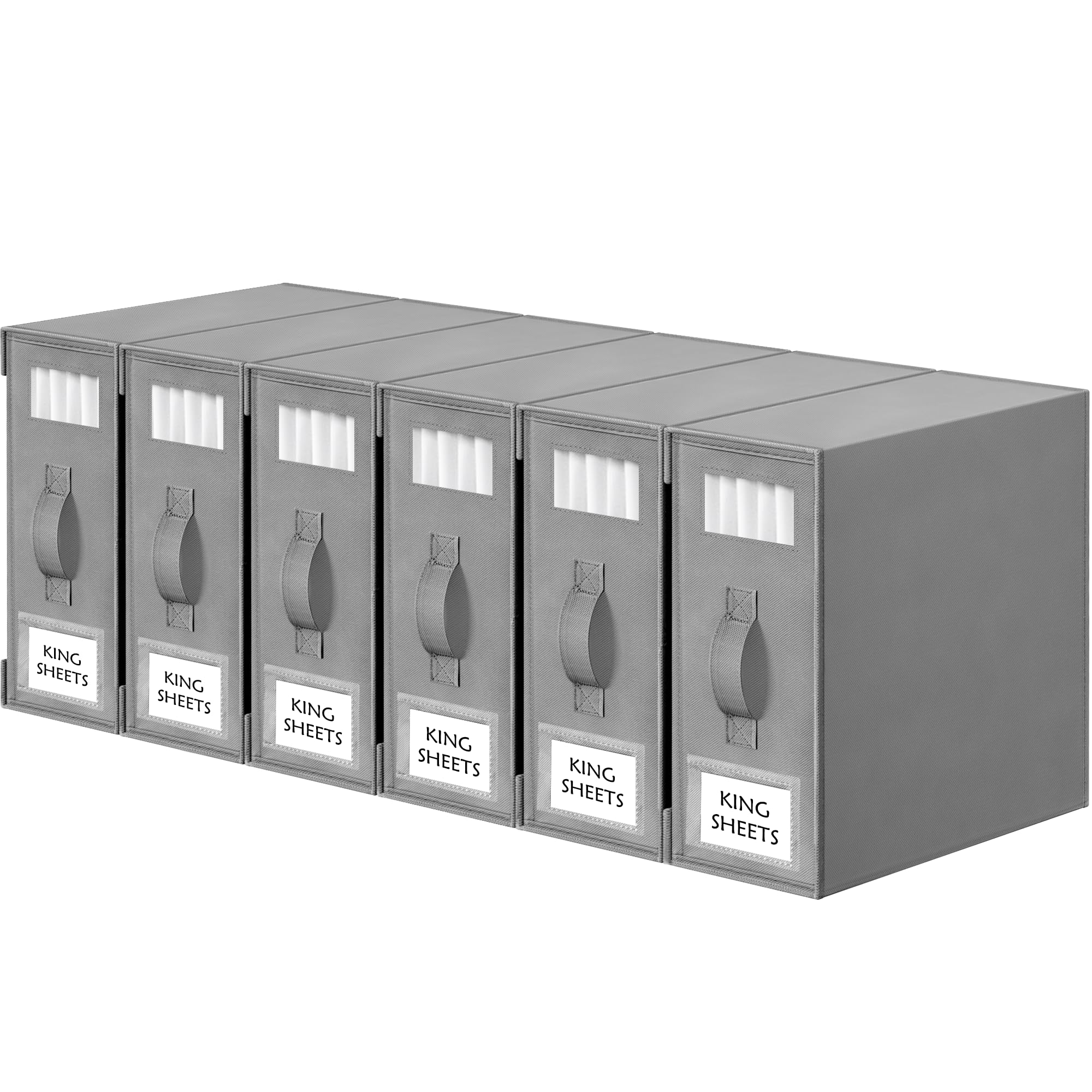 Criusia front view showing six grey organizers and easy identification benefit