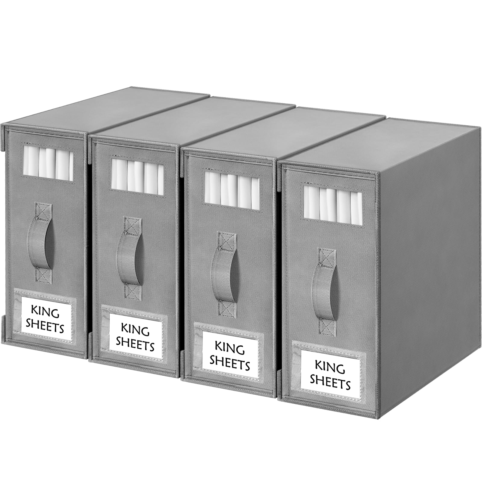 Criusia front view showing four grey organizers ready for shelves and quick access