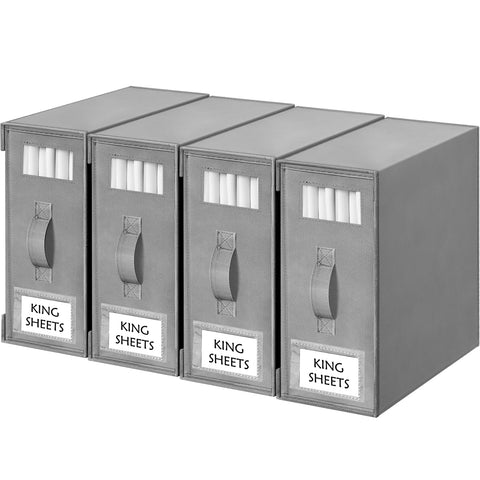 Criusia front view showing four grey organizers ready for shelves and quick access