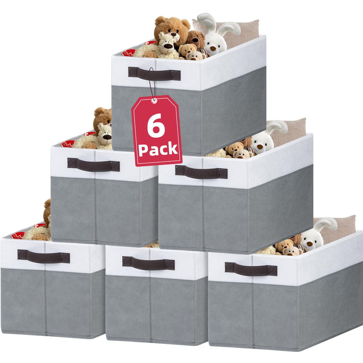 Criusia front view of six storage bins showing organized shelving benefit