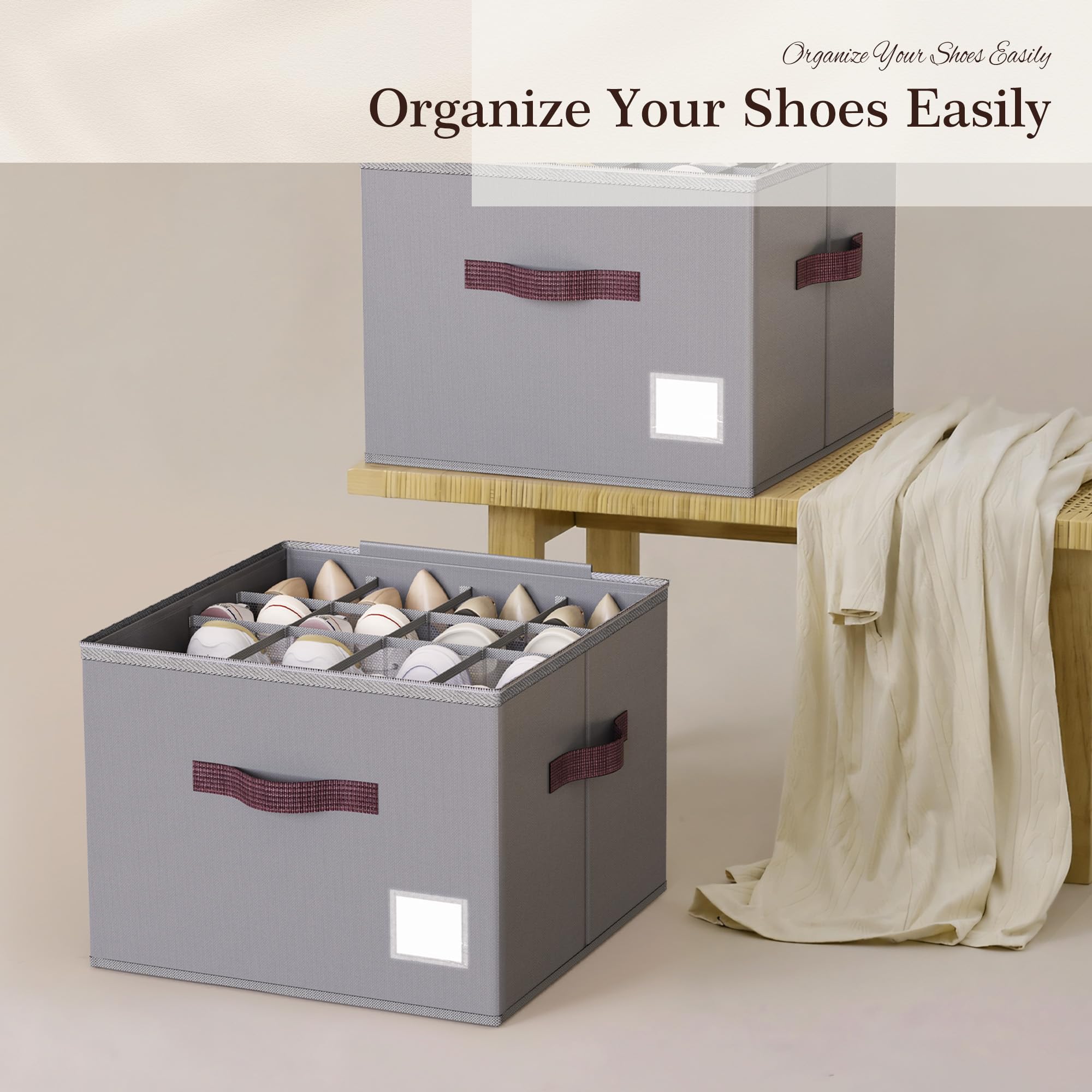 Criusia in a styled closet displaying tidy stacked organization and visibility