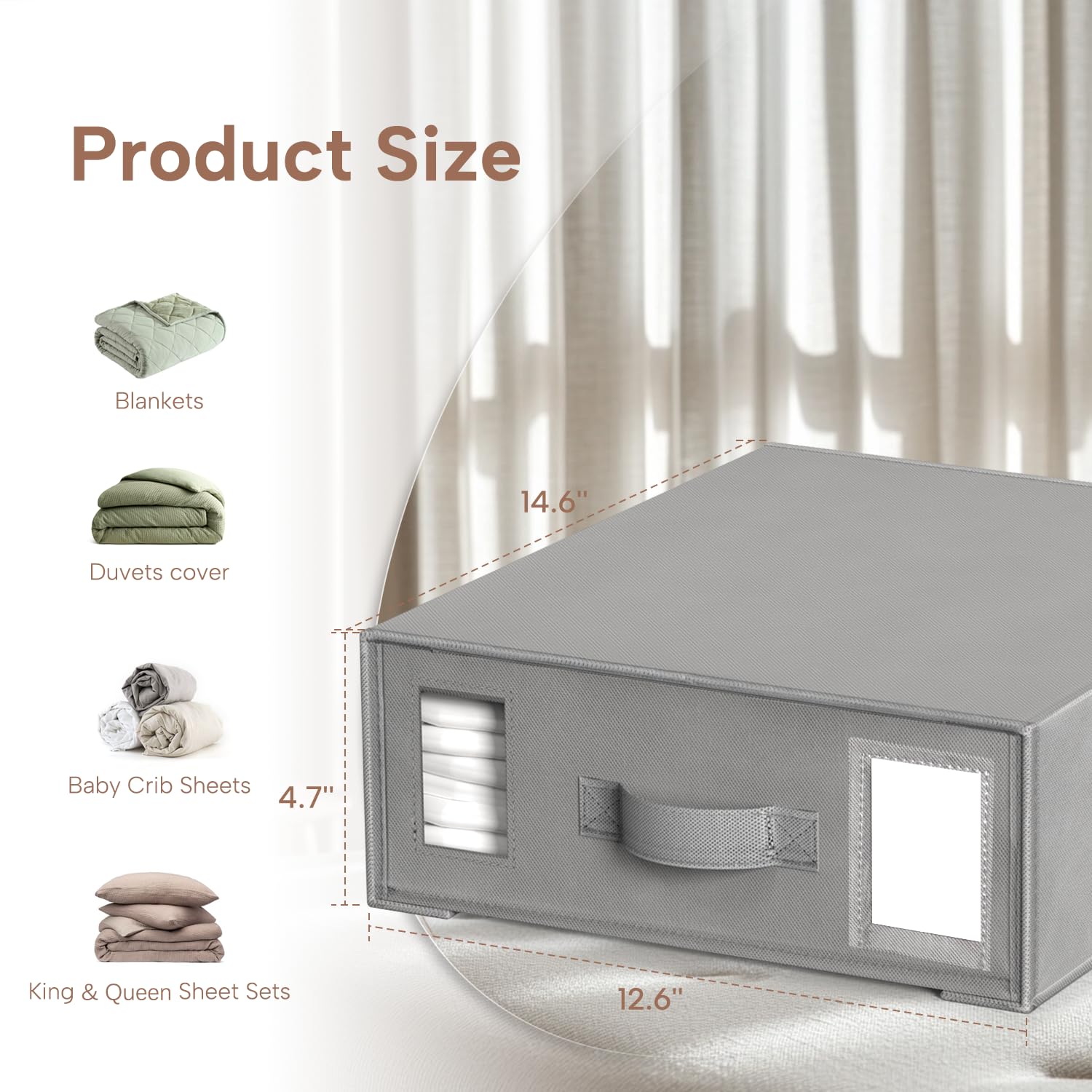 Criusia size comparison with a folded sheet set to show fit and capacity