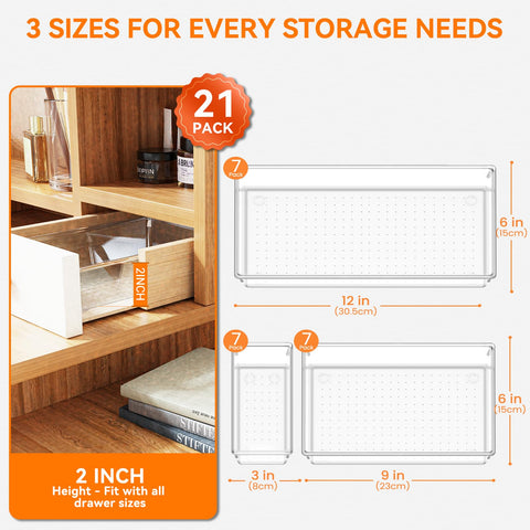 Criusia three tray sizes laid out with measurements to plan drawer fit