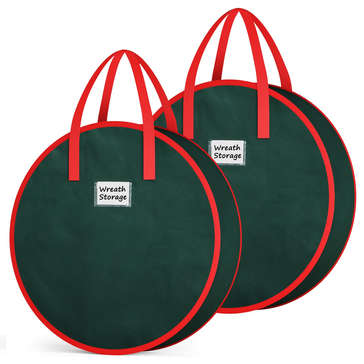 Criusia front view of two green wreath storage bags showing packed protection