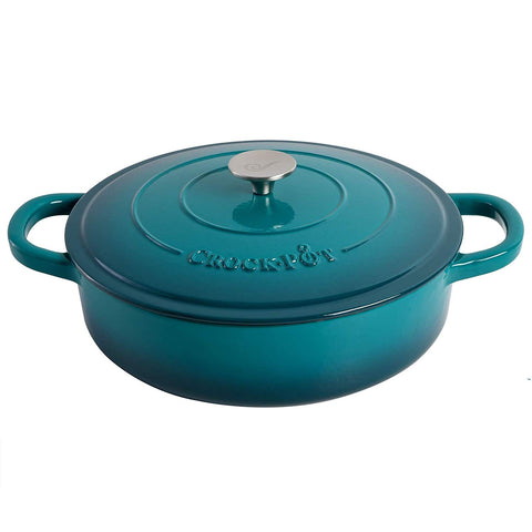 Crock-Pot Artisan braiser front view showcasing teal ombre finish and oven-to-table appeal