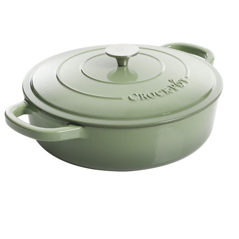 Crock-Pot Artisan braiser front view showing pistachio finish and sturdy handles for serving