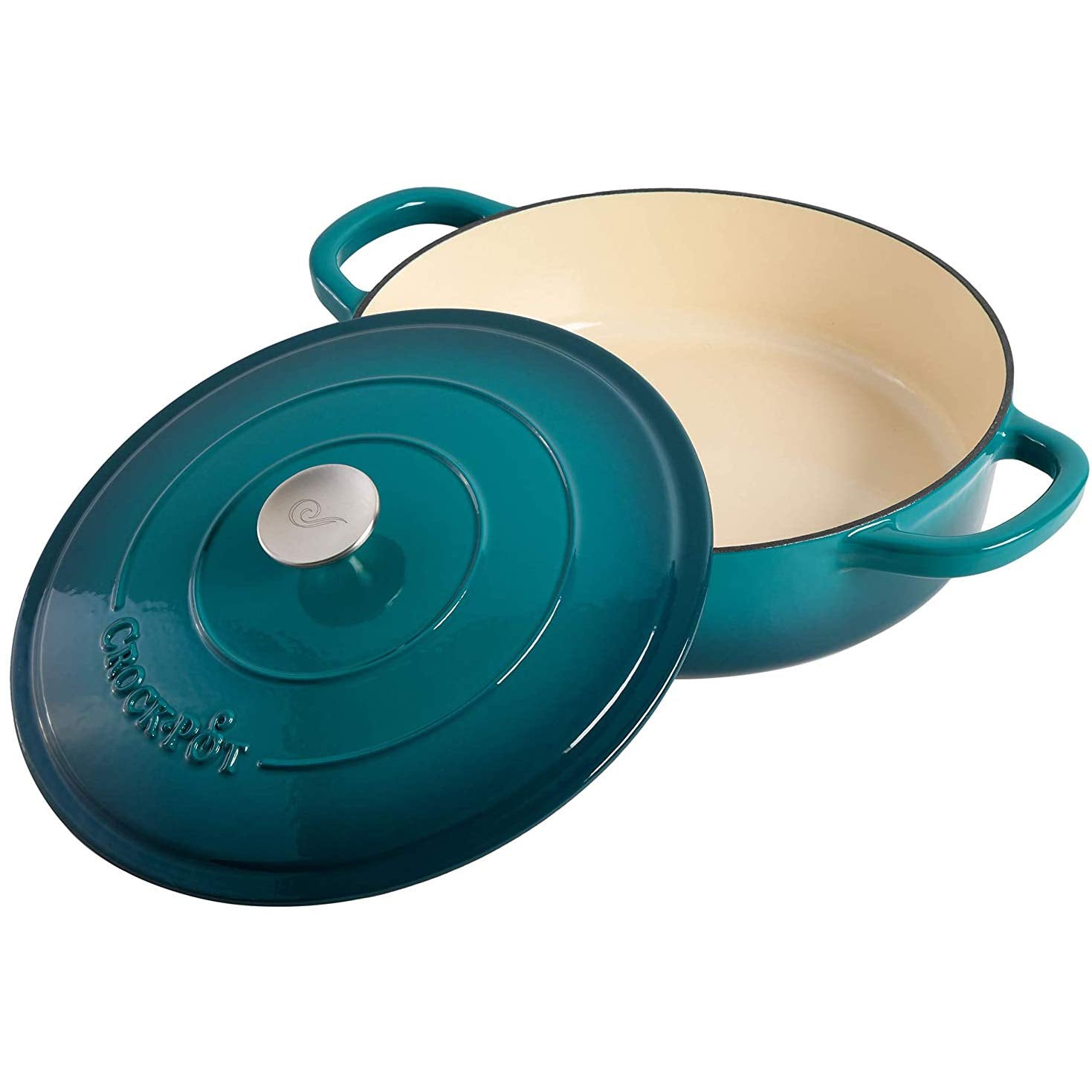 Crock-Pot Artisan inside surface detail showing enameled finish and easy-release benefit